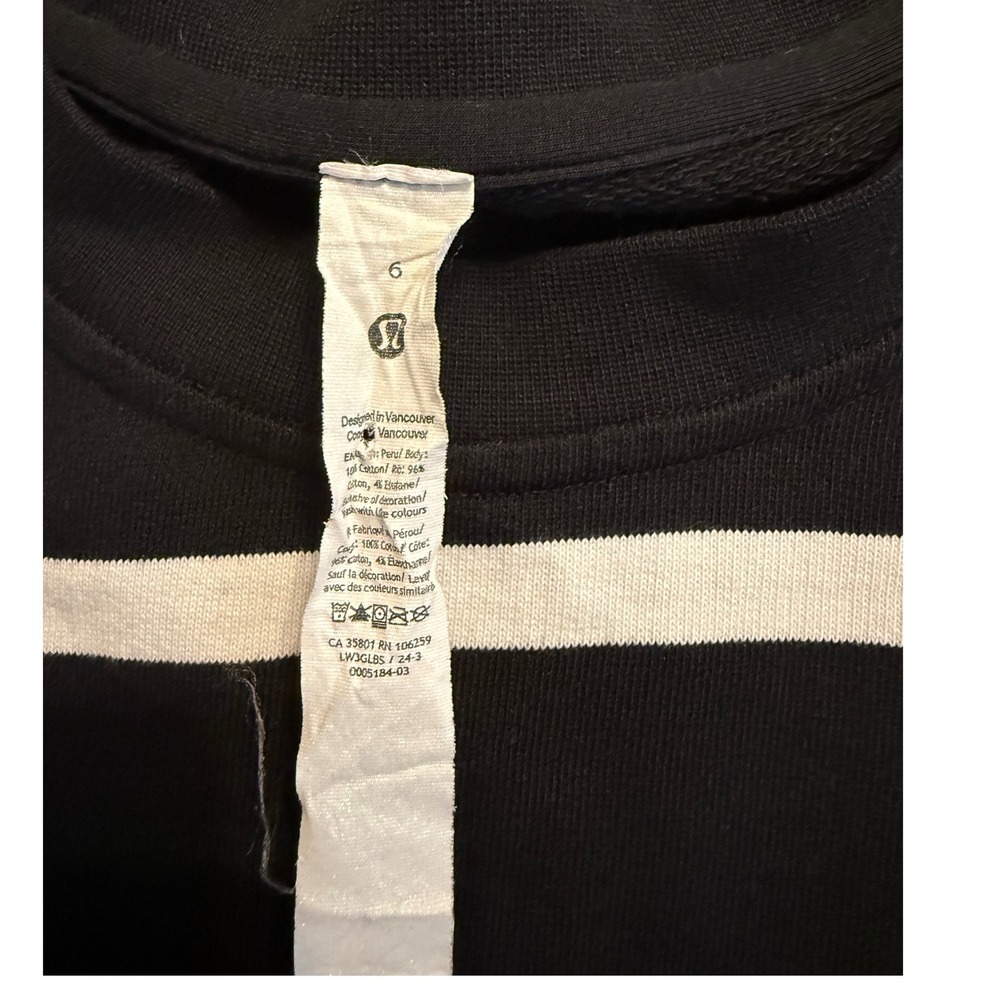 Lululemon Perfectly Oversized Cropped Crew Stripe Black White Size 6 - Picture 3 of 5